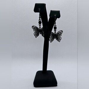 3D Black Wired Butterfly Earrings